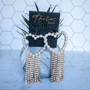 Thalia Sodi Heart Shaped Pearl and Crystal Gold Tone Dangle Earrings